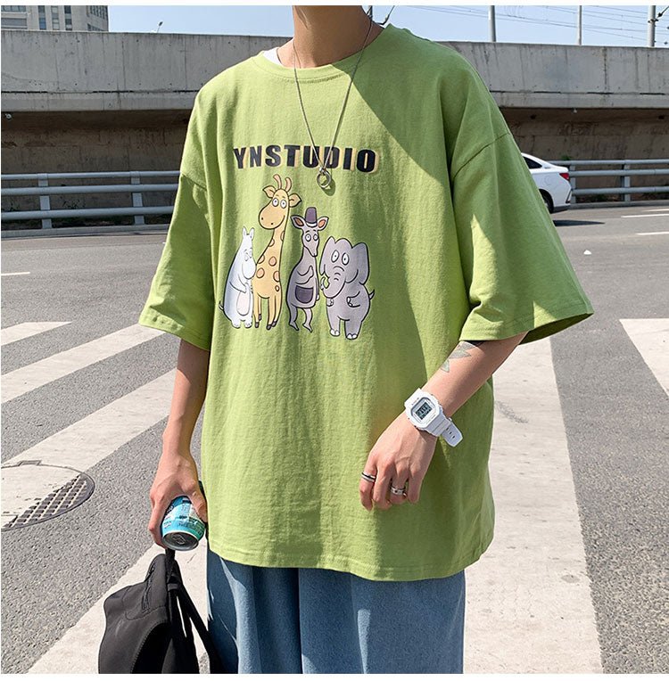 カッコかわいい　tシャツ 夏服  プリント  海辺   半袖　シンプル　カジュアル　プリント　ラウンドネック　メンズトップス