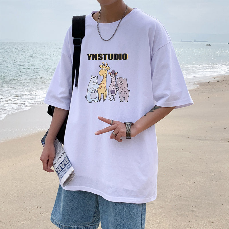 カッコかわいい　tシャツ 夏服  プリント  海辺   半袖　シンプル　カジュアル　プリント　ラウンドネック　メンズトップス