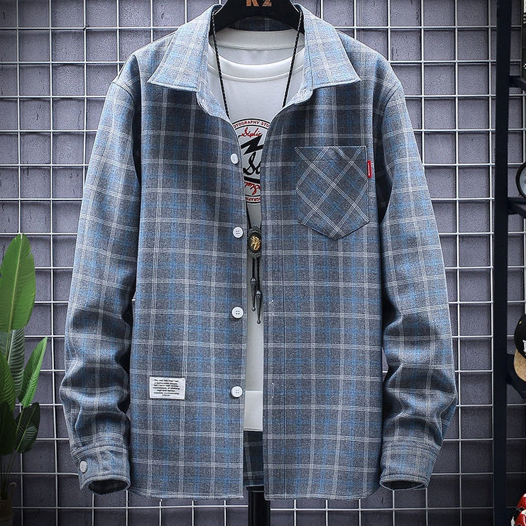 カーディガンメンズ 服 洋服 ファッション チェック柄シングルブレストオールシーズンポリエステル長袖定番ファッション通勤/OLレトロショート丈切り替え折襟メンズトップス