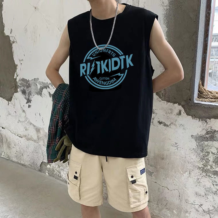 プリントアルファベットプルオーバーポリエステルノースリーブシンプル夏ラウンドネックなしメンズTシャツ