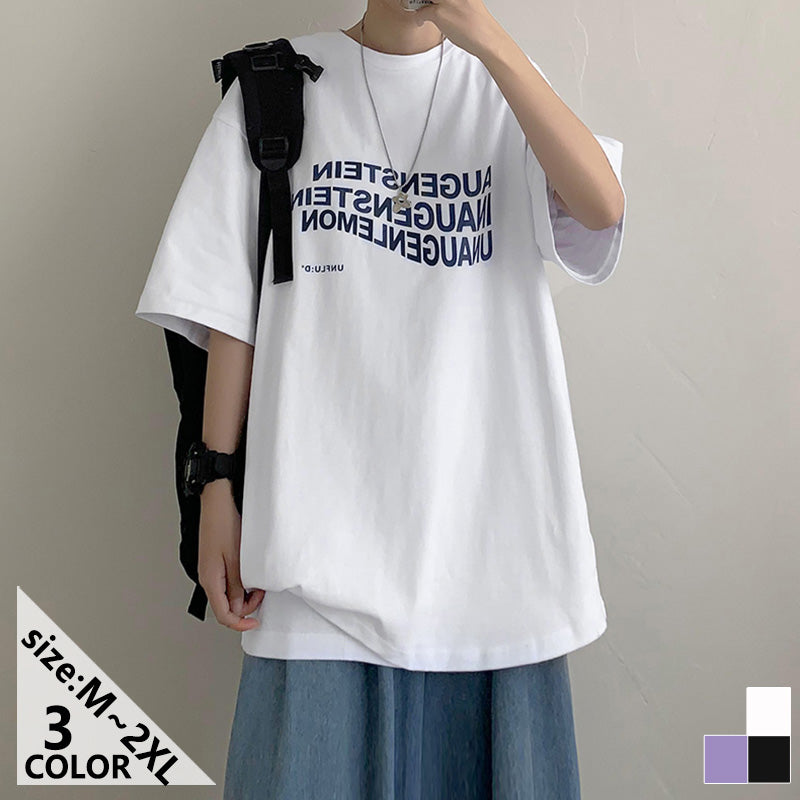 アルファベット　プルオーバー　ファッション　カジュアル　韓国系　プリント　夏服　ラウンドネック　五分袖　メンズTシャツ