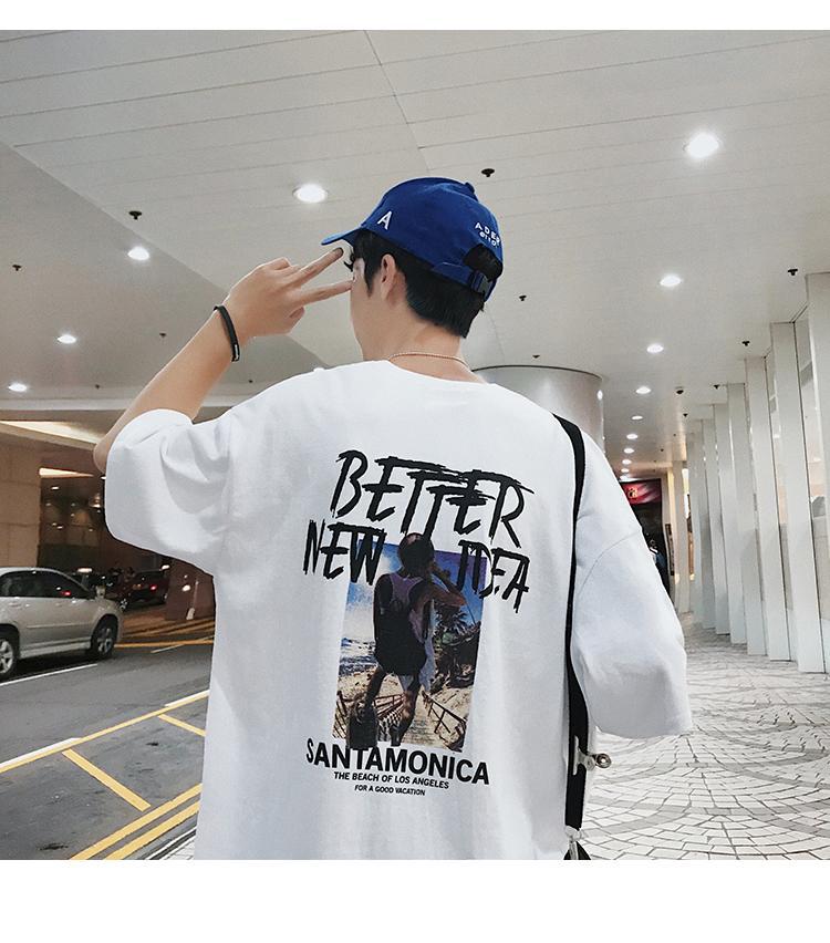 ラウンドネック プリント ファッション カジュアル 韓国系 半袖プルオーバー メンズ 半袖Tシャツ