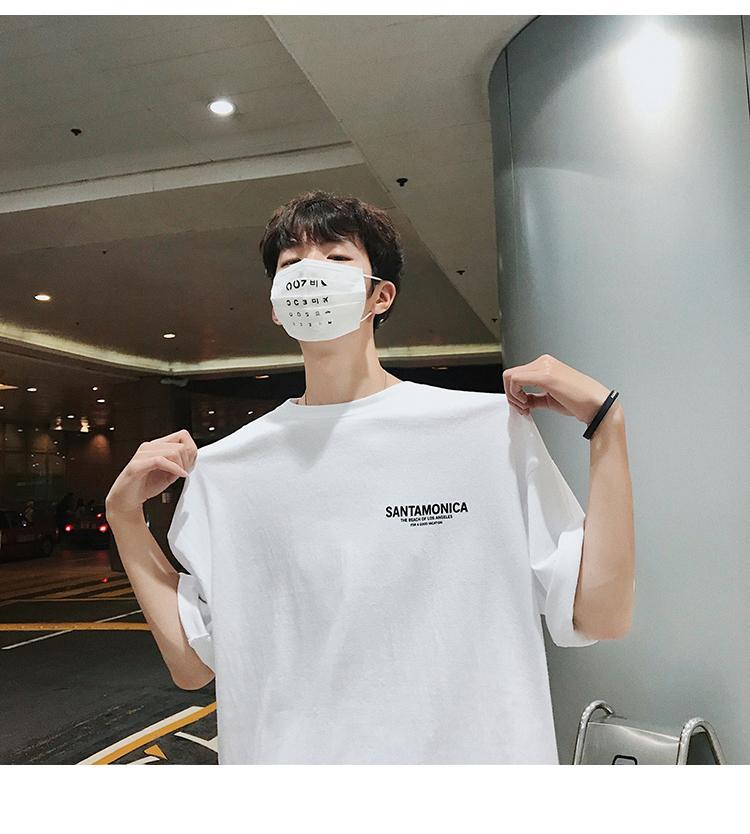 ラウンドネック プリント ファッション カジュアル 韓国系 半袖プルオーバー メンズ 半袖Tシャツ