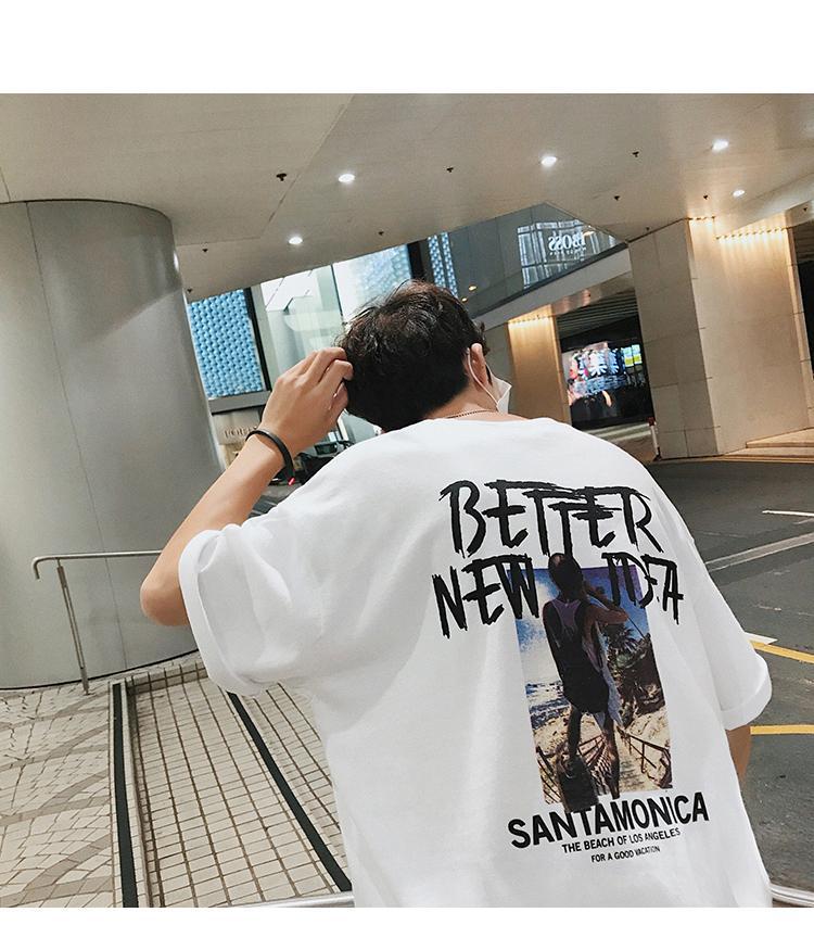 ラウンドネック プリント ファッション カジュアル 韓国系 半袖プルオーバー メンズ 半袖Tシャツ