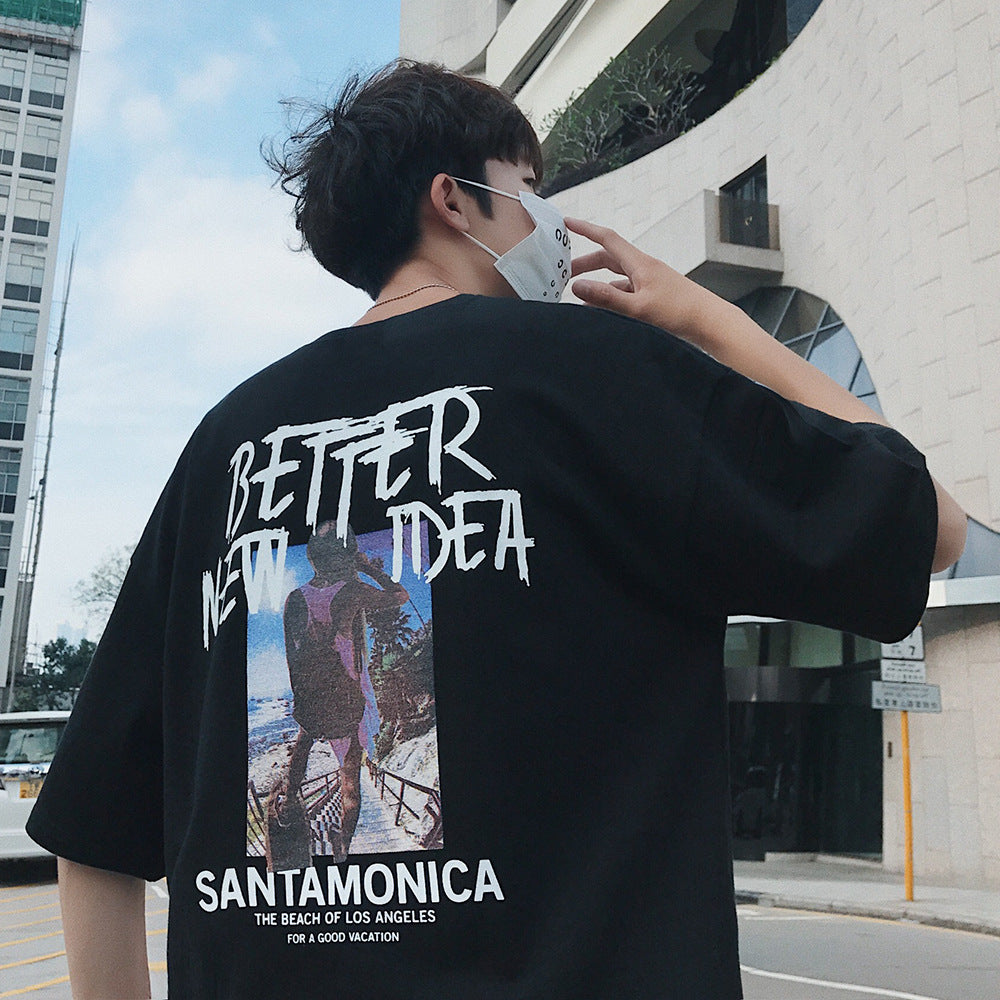 ラウンドネック プリント ファッション カジュアル 韓国系 半袖プルオーバー メンズ 半袖Tシャツ