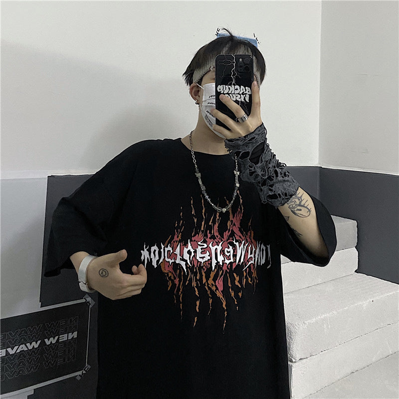 半袖ショート丈韓国系ファッションプリントなしポリエステルプルオーバーラウンドネックメンズ半袖Tシャツ