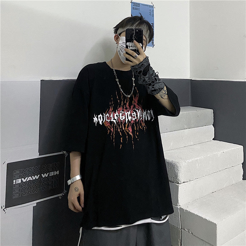 半袖ショート丈韓国系ファッションプリントなしポリエステルプルオーバーラウンドネックメンズ半袖Tシャツ