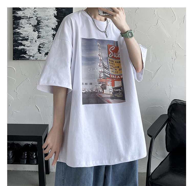 コットン　プリント　カジュアル　ラウンドネック　ファッション　夏服　シンプル　半袖　メンズ半袖Tシャツ