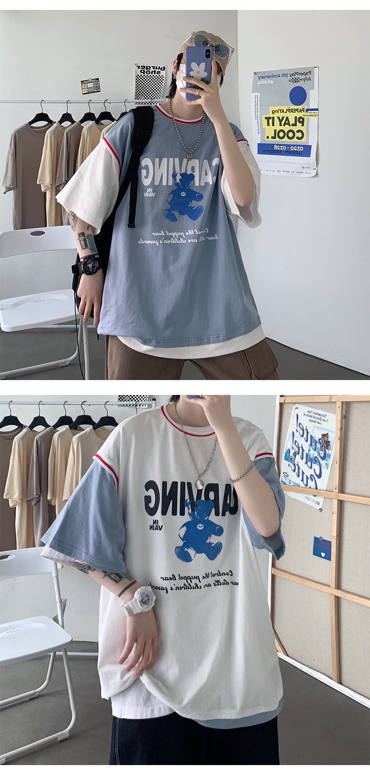 カッコ可愛い　スポーツ　　プルオーバー　メンズファッション　夏服　プリント　ラウンドネック　五分袖　メンズ半袖Tシャツ