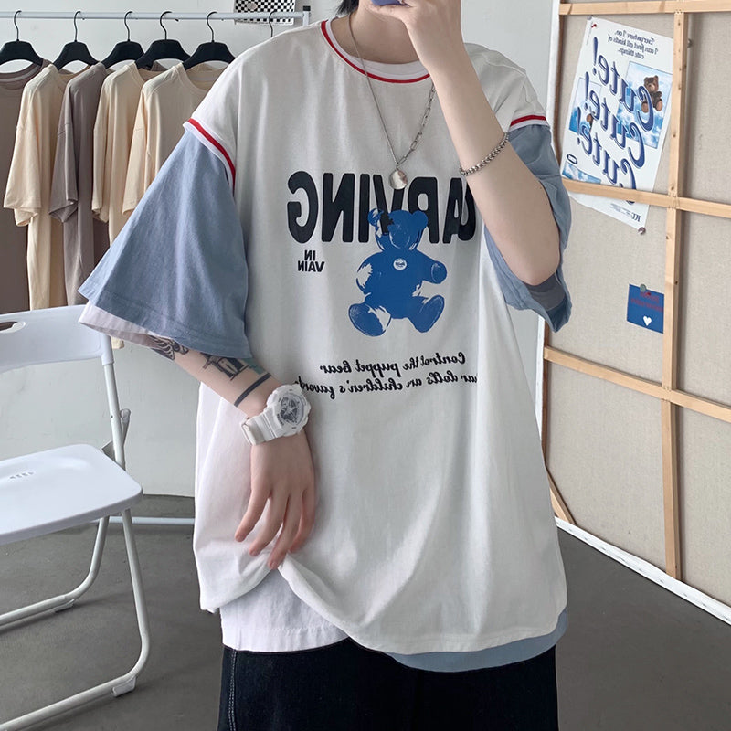 カッコ可愛い　スポーツ　　プルオーバー　メンズファッション　夏服　プリント　ラウンドネック　五分袖　メンズ半袖Tシャツ