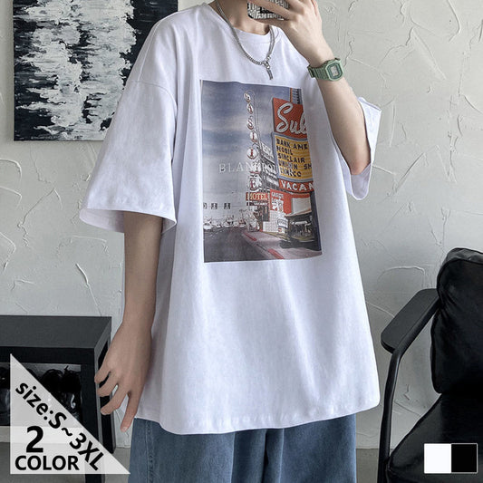 コットン　プリント　カジュアル　ラウンドネック　ファッション　夏服　シンプル　半袖　メンズ半袖Tシャツ