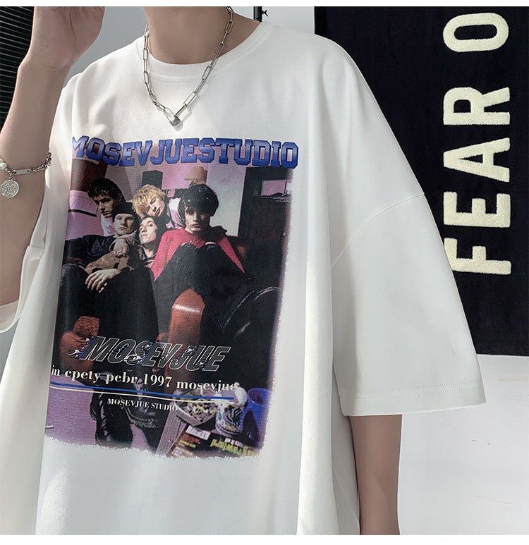 夏  韓国系    おしゃれ　 ファッション   ラウンドネック    カジュアル    プリント半袖   メンズ半袖Tシャツ