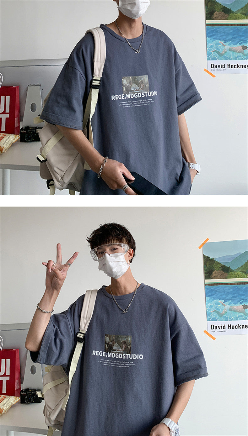 で　 無地　着やすい　シンプル　ラウンドネック　コットン　夏 トレンド　プリント　メンズ半袖Tシャツ