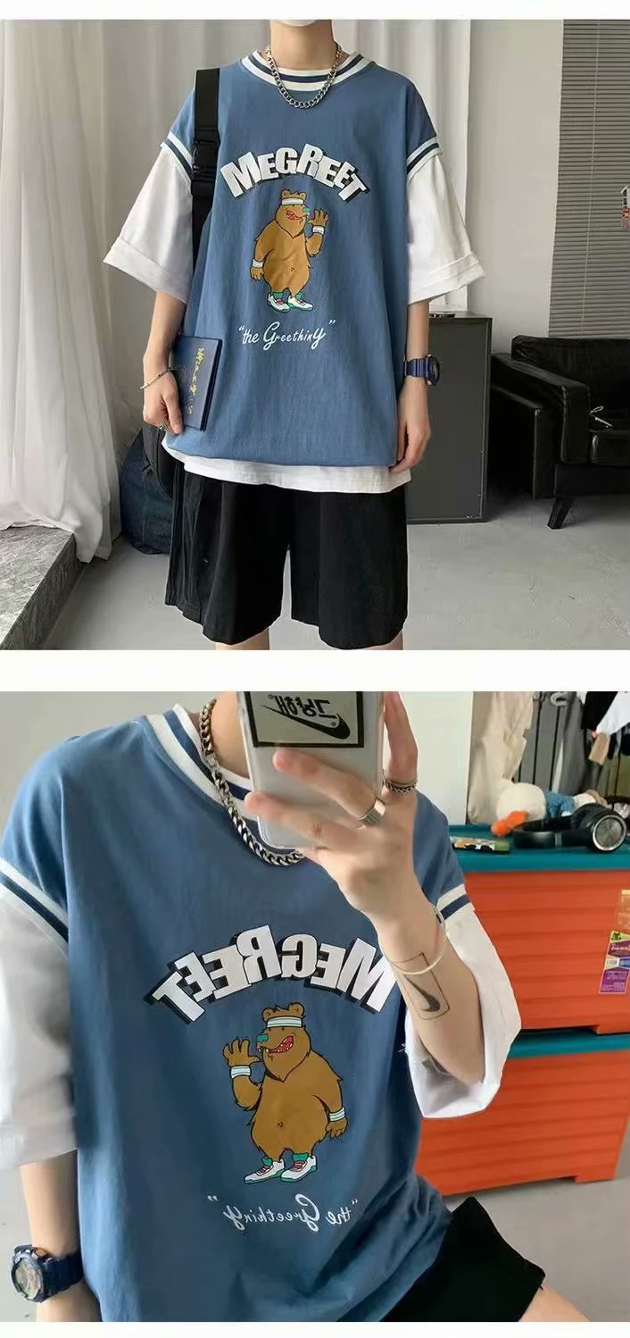 バスケットボール制服　キャンパス　切り替え　ラウンドネック　コットン　メンズファッション　おしゃれ　メンズ半袖Tシャツ 大学生 ストリート 夏服