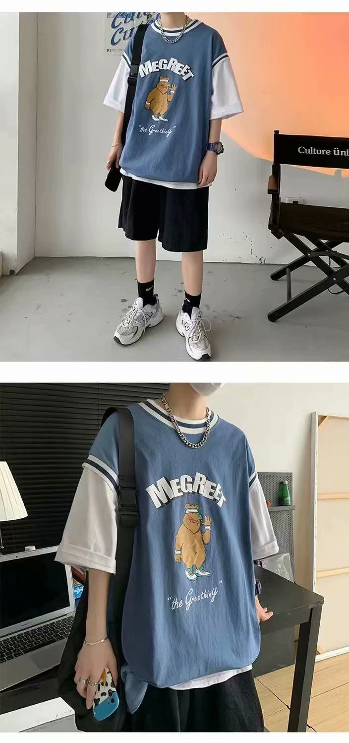 バスケットボール制服　キャンパス　切り替え　ラウンドネック　コットン　メンズファッション　おしゃれ　メンズ半袖Tシャツ 大学生 ストリート 夏服