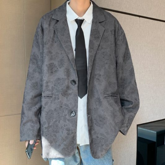 テーラード ジャケット シングルブレスト長袖ファッション韓国系 折襟ボタン総柄スーツ