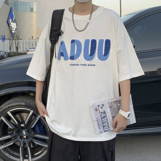 アルファベットプルオーバーシンプルファッションカジュアルラウンドネックなし五分袖半袖Tシャツ