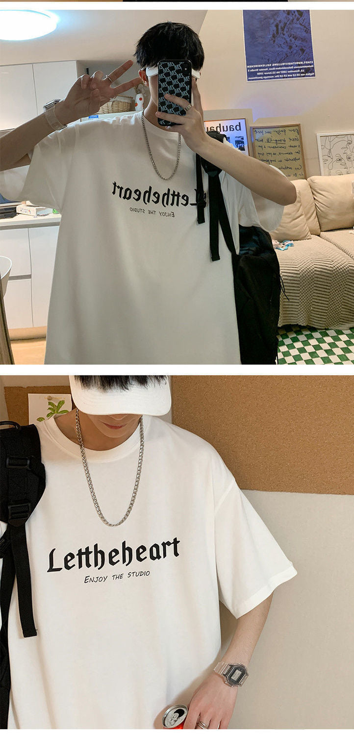 アルファベット プルオーバー  半袖 ファッション カジュアル 韓国系  ショート丈 ラウンドネック 半袖Tシャツ