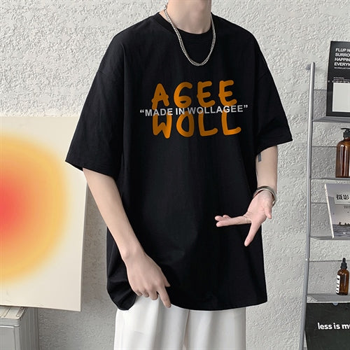 無地プルオーバー半袖シンプル切り替えラウンドネック半袖Tシャツ