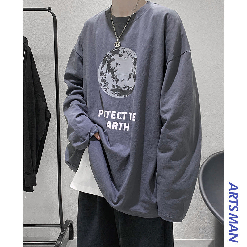 プリントプルオーバー長袖ファッションカジュアル韓国系ショート丈ラウンドネック半袖Tシャツ