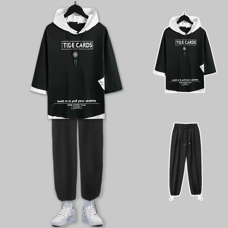 ｔシャツ パンツ 無地 ボウタイフード付き 春 服 メンズ トレンド セットアップ メンズ