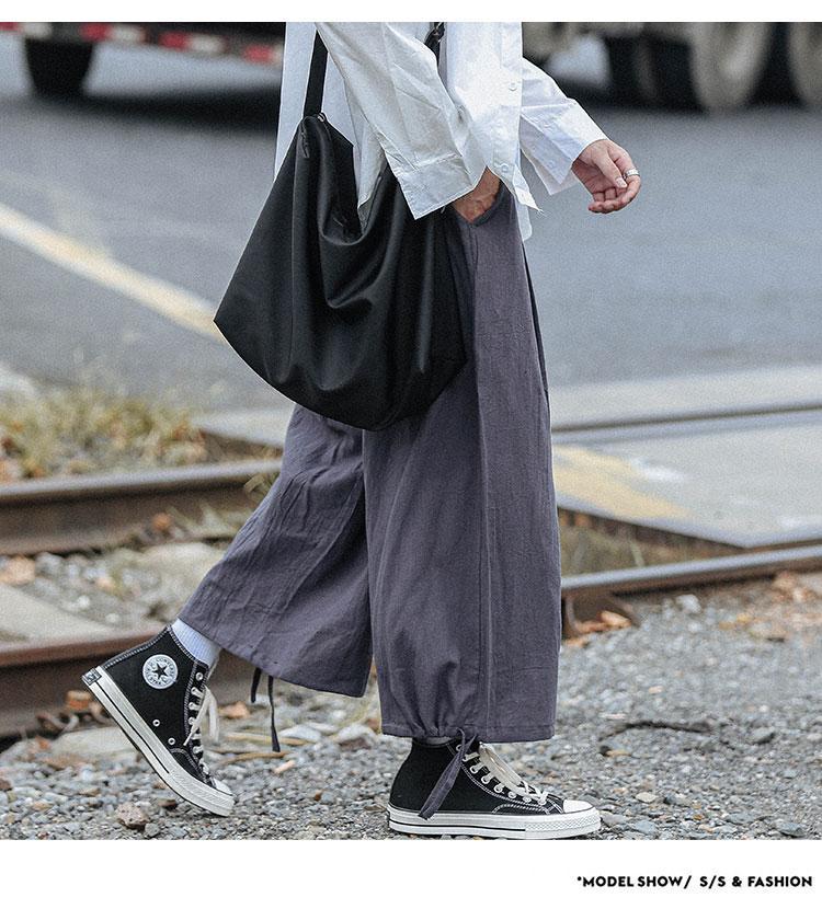 韓国 ファッション パンツ 服  服装 無地 アンクル丈（9分丈） レギュラーウエスト シンプル ボウタイメンズボトムス