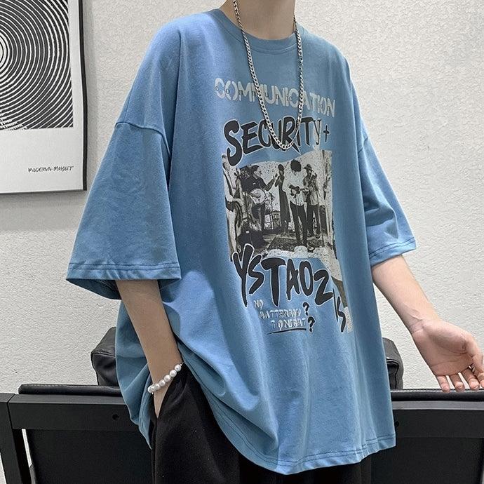 アルファベット プルオーバー 七分袖 シンプル ファッション   プリント ラウンドネック半袖Tシャツ