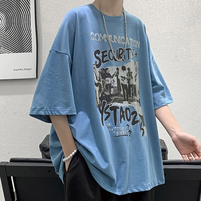 アルファベット プルオーバー 七分袖 シンプル ファッション   プリント ラウンドネック半袖Tシャツ