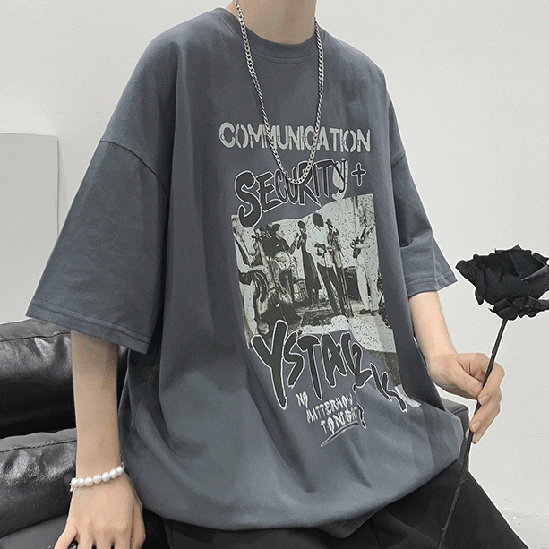 アルファベット プルオーバー 七分袖 シンプル ファッション   プリント ラウンドネック半袖Tシャツ