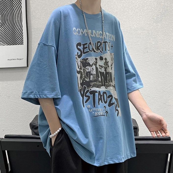 アルファベット プルオーバー 七分袖 シンプル ファッション   プリント ラウンドネック半袖Tシャツ