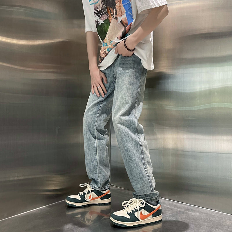韓国 ファッション パンツ 服 服装 ファッション デニム ストリート系 シンプル 韓国系 アンクル丈（9分丈） 無地 定番 レギュラーウエスト  カジュアルメンズボトムス