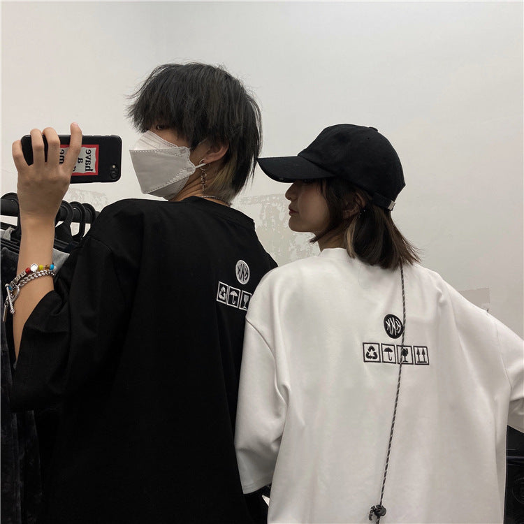 アルファベット プルオーバー 半袖 シンプル ファッション ストリート系 韓国系 ラウンドネック Tシャツ