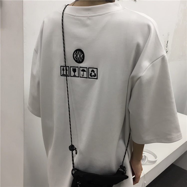 アルファベット プルオーバー 半袖 シンプル ファッション ストリート系 韓国系 ラウンドネック Tシャツ