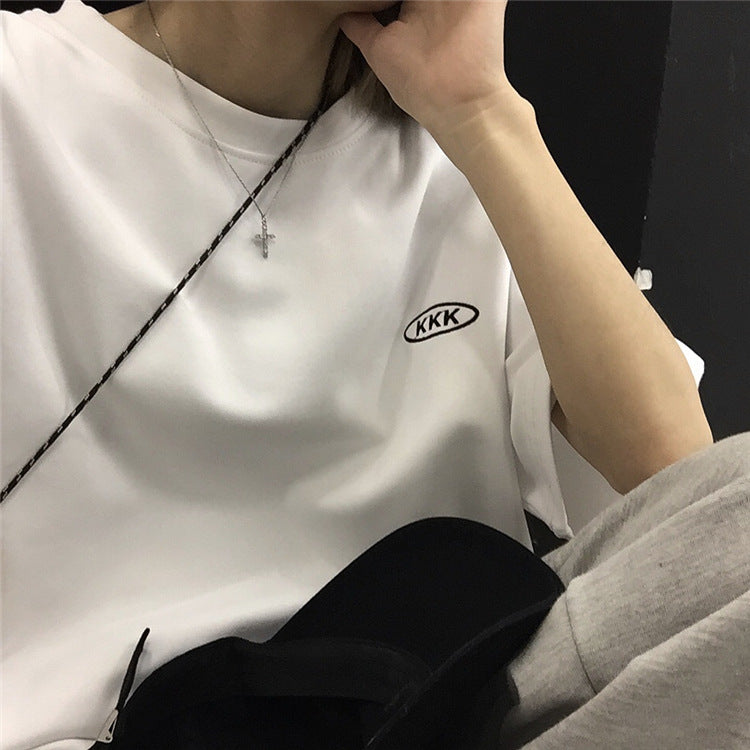 アルファベット プルオーバー 半袖 シンプル ファッション ストリート系 韓国系 ラウンドネック Tシャツ