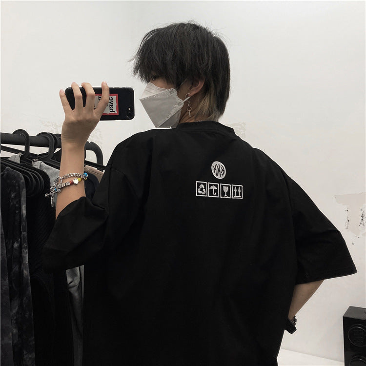 アルファベット プルオーバー 半袖 シンプル ファッション ストリート系 韓国系 ラウンドネック Tシャツ