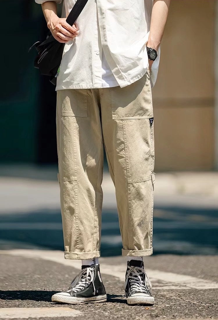 カーゴ パンツ メンズ 無地レギュラーウエストシンプルレギュラー丈カジュアルパンツ