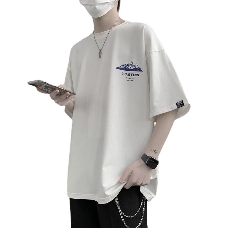 プリントプルオーバー半袖ファッションカジュアル韓国系ショート丈ラウンドネック半袖Tシャツ