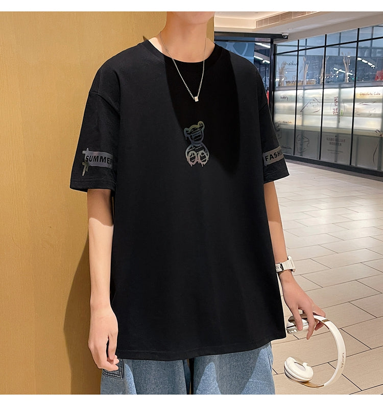 カップルコーデ プリント t シャツ  ストリート系 韓国系 メンズファッション ラウンドネック半袖Tシャツ大学生 ストリート 夏服