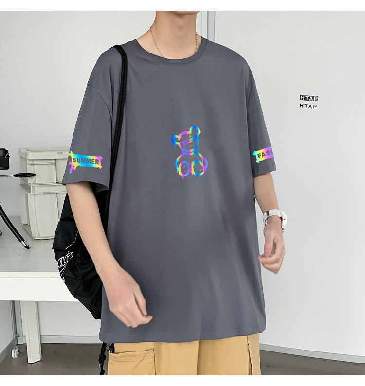 カップルコーデ プリント t シャツ  ストリート系 韓国系 メンズファッション ラウンドネック半袖Tシャツ大学生 ストリート 夏服