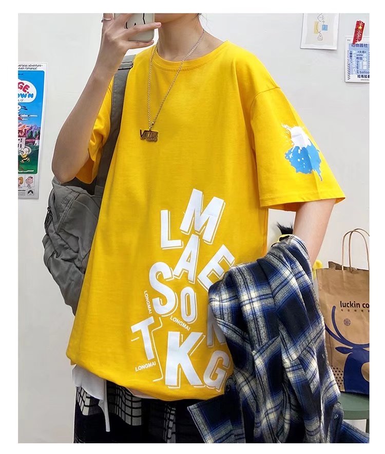 無地プルオーバー半袖シンプル切り替えラウンドネック半袖Tシャツ