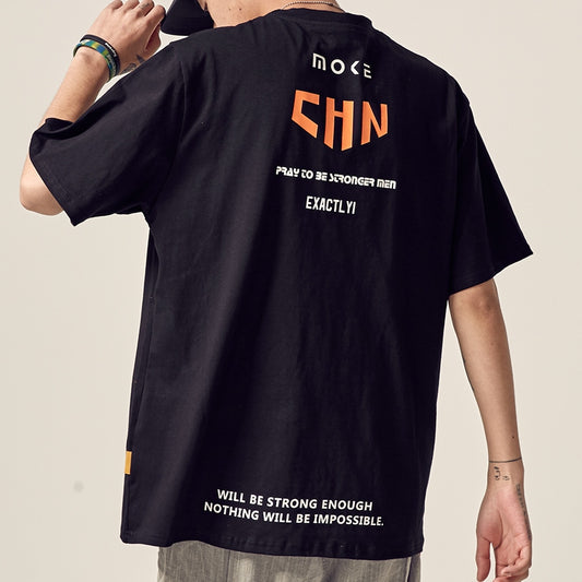 アルファベット プルオーバー ポリエステル 半袖 シンプル ファッション 韓国系   プリント ラウンドネック半袖Tシャツ