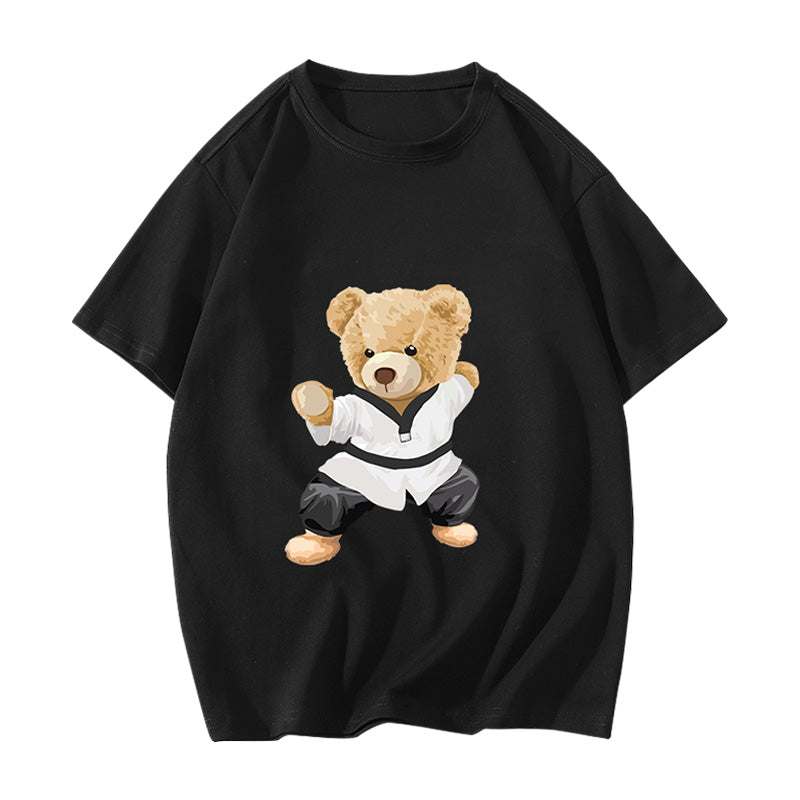 プリント動物柄プルオーバーシンプルカジュアル春夏プリントラウンドネック五分袖半袖Tシャツ