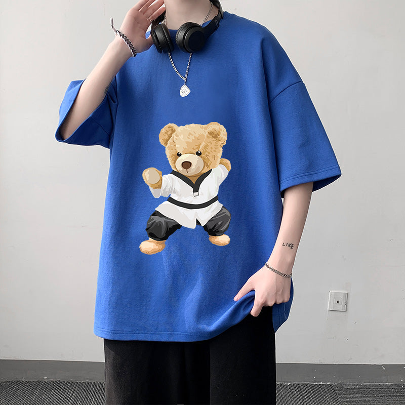 プリント動物柄プルオーバーシンプルカジュアル春夏プリントラウンドネック五分袖半袖Tシャツ