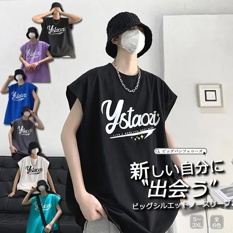 アルファベット シンプル ノースリーブ プリント プルオーバー ラウンドネック プリント ノースリーブ 韓国系 半袖Tシャツ