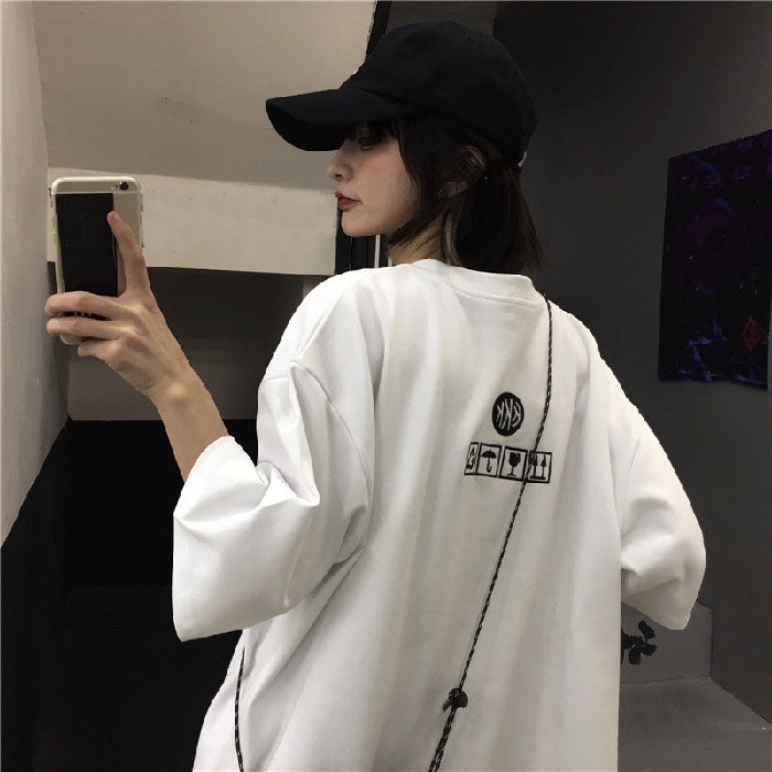 アルファベット プルオーバー 半袖 シンプル ファッション ストリート系 韓国系 ラウンドネック Tシャツ