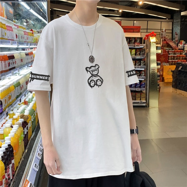 カップルコーデ プリント t シャツ  ストリート系 韓国系 メンズファッション ラウンドネック半袖Tシャツ大学生 ストリート 夏服