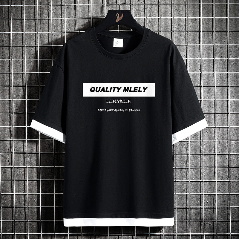 アルファベットプルオーバーポリエステル半袖シンプルカジュアルレトロプリントラウンドネック半袖Tシャツ