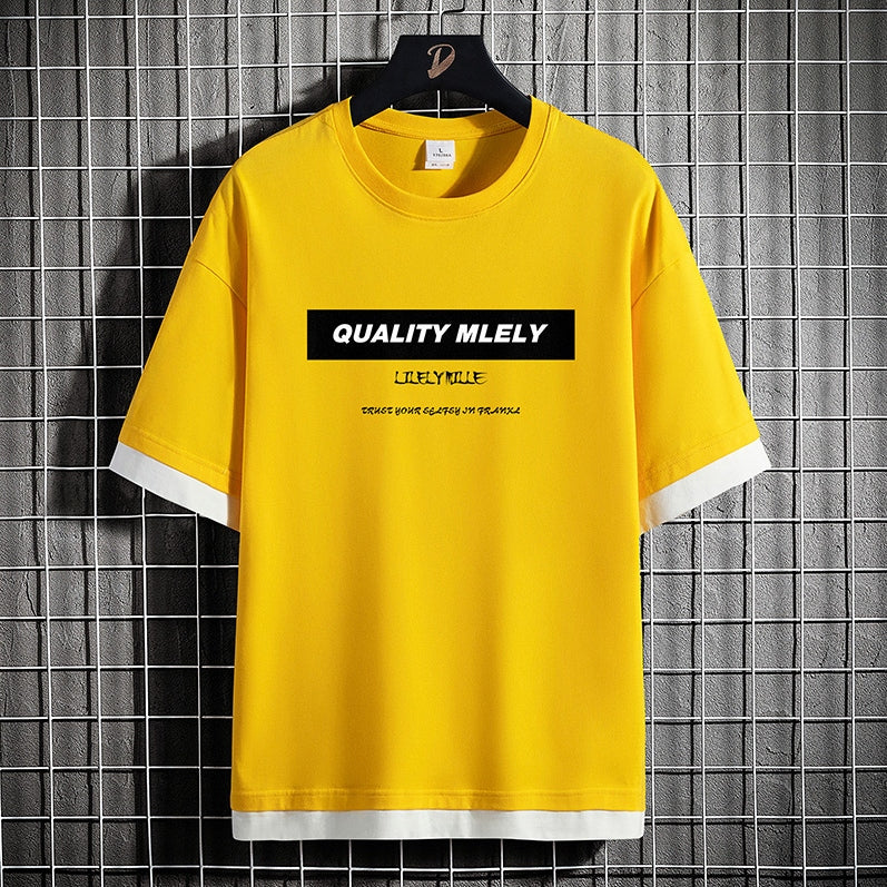 アルファベットプルオーバーポリエステル半袖シンプルカジュアルレトロプリントラウンドネック半袖Tシャツ