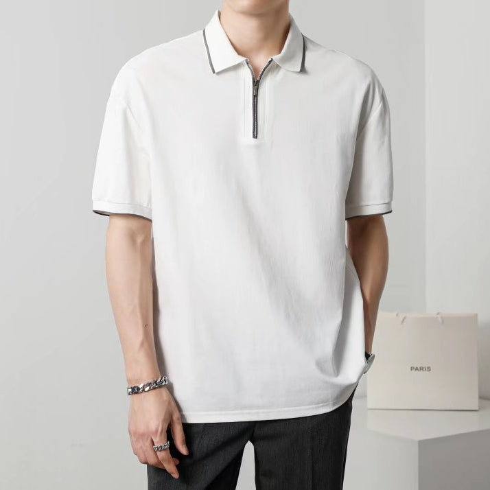 無地 コットン カジュアル 韓国系 夏 プルオーバー POLOネック シンプル ファッション 半袖  ファスナー 半袖Tシャツ