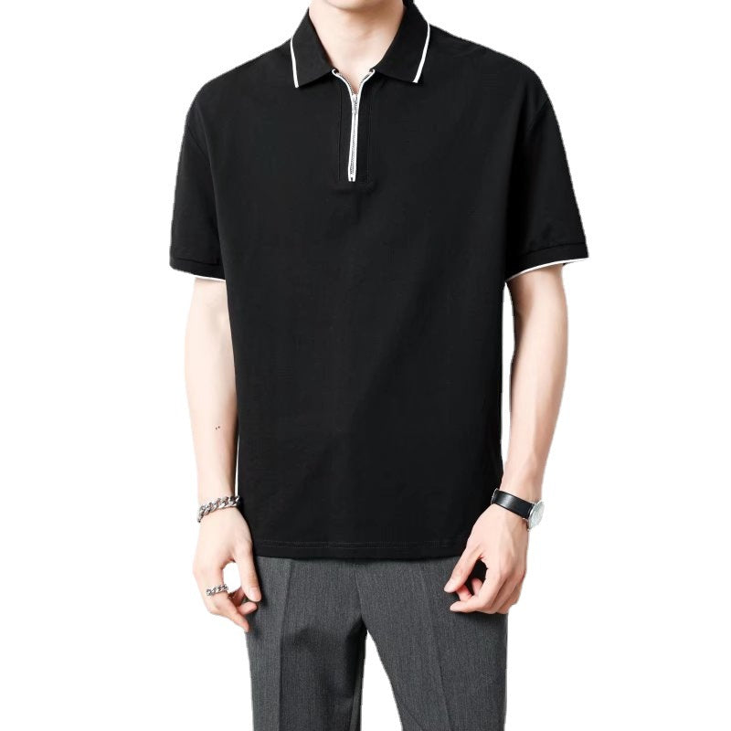 無地 コットン カジュアル 韓国系 夏 プルオーバー POLOネック シンプル ファッション 半袖  ファスナー 半袖Tシャツ